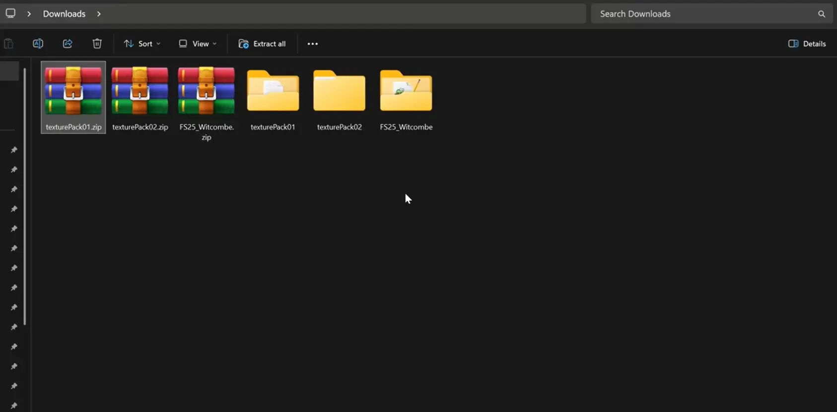 File Explorer showing extracted HD texture pack archives and folders