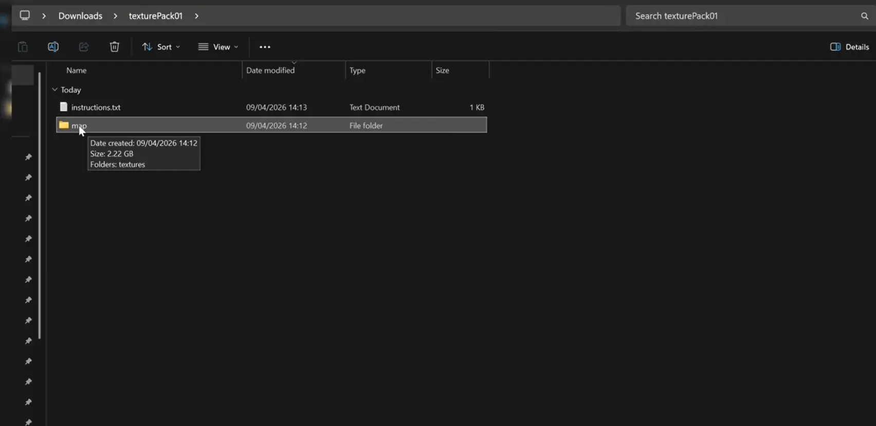 Selecting the map folder inside an extracted HD texture pack