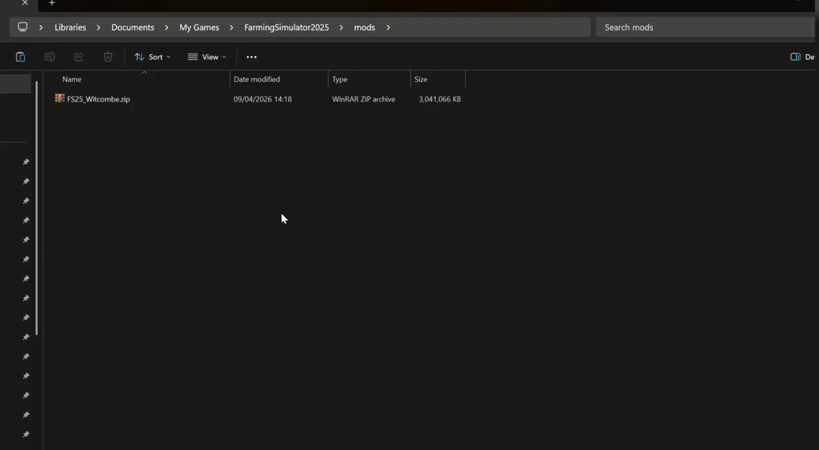 Documents folder path to Farming Simulator 25 mods directory